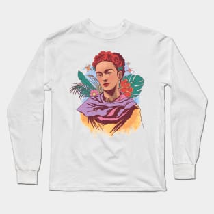 Frida Kahlo color portrait Long Sleeve T-Shirt